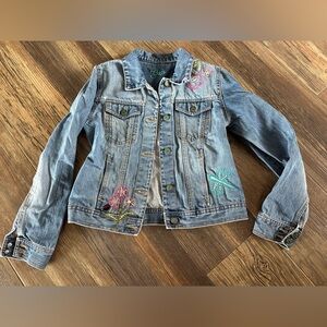 Gap kids girls XXL 14-16 denim Jean jacket embroidered flowers dragonfly bee